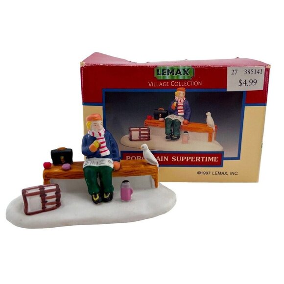 Vintage Lemax Christmas Village Suppertime Porcelain 1997 w/Box 73225 Park Bench - Picture 1 of 10